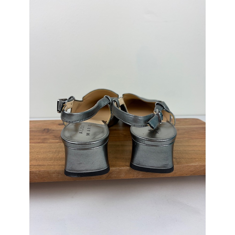 Alex Marie Slingback Pumps 8.5 Silver Metallic Leather Low Block Heel Closed Toe - Picture 8 of 12
